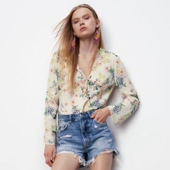 ZARA BOHO FLORAL PRINTED STRUCTURED BLOUSE - Picture 1 of 8